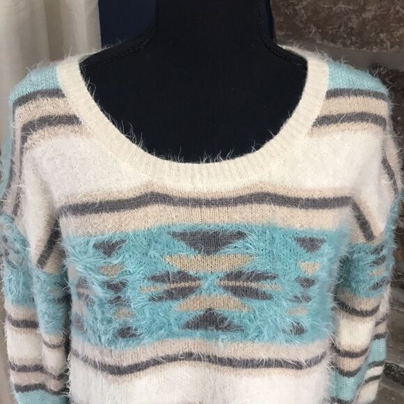 Xhilaration Women's Crew-neck Open-back Fluffy Sweater, M, Multi-color - Picture 2 of 7